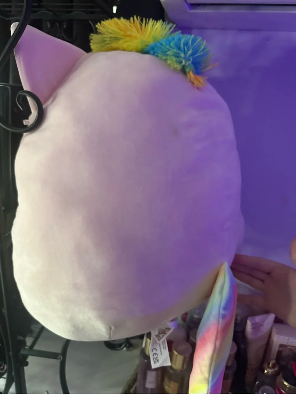 Squishmallows Pink Unicorn Cat Pillow with Rainbow Belly